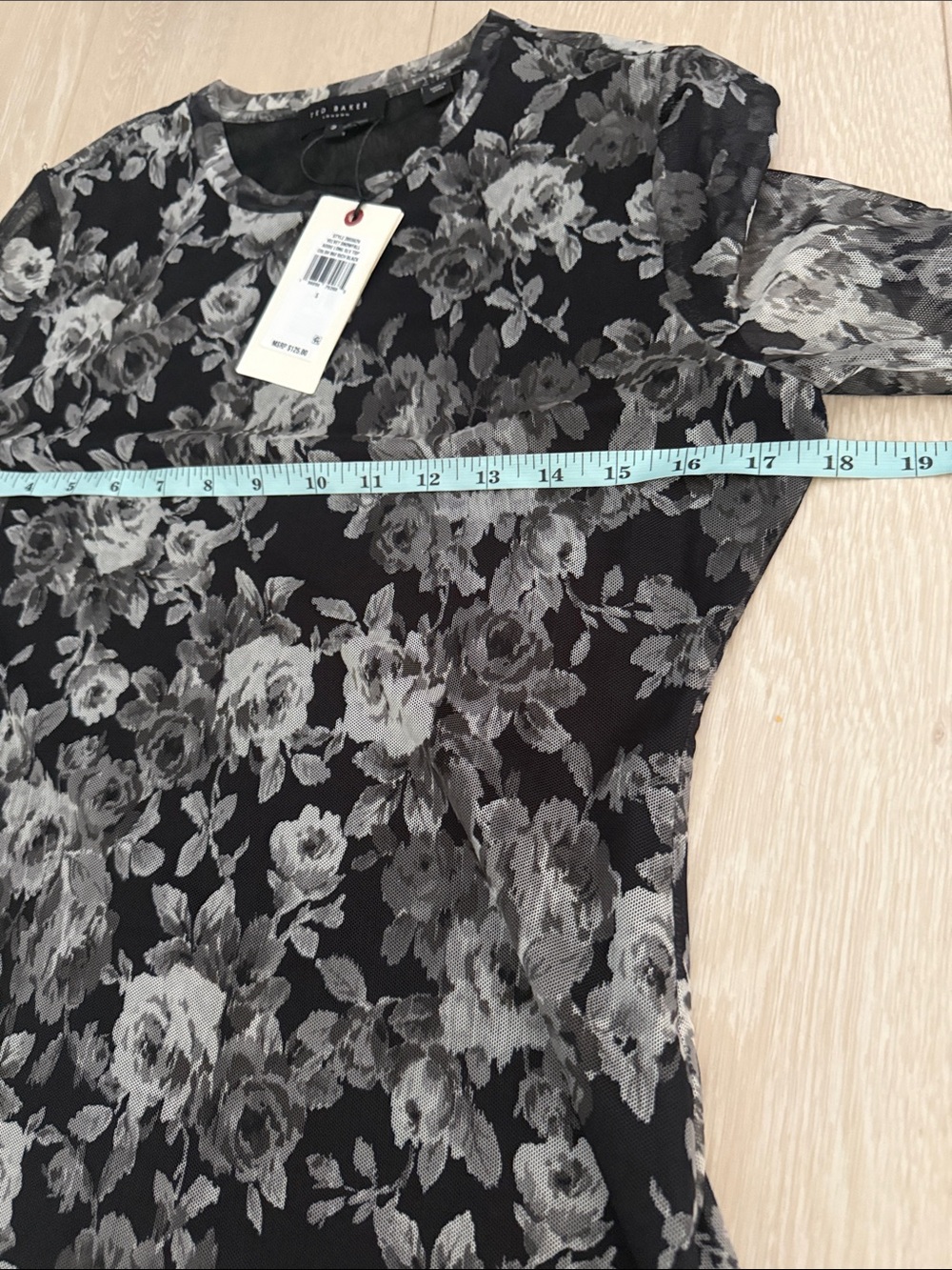 Ted Baker Black Sheer Floral Velvet Snowfall Long-Sleeve Top Roses - Picture 7 of 10